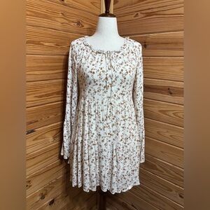 Altar'd State Cream Floral Long Sleeve Tiered Dress- Size XS